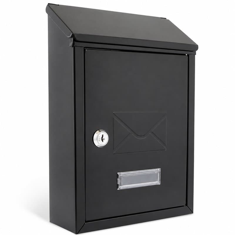 Burg-Wachter MB09BK Avon Rear Entry Wall Mounted Galvanised Steel Lockable Weatherproof Post Box - Black - 21x30x6.5cm thumbnail 2