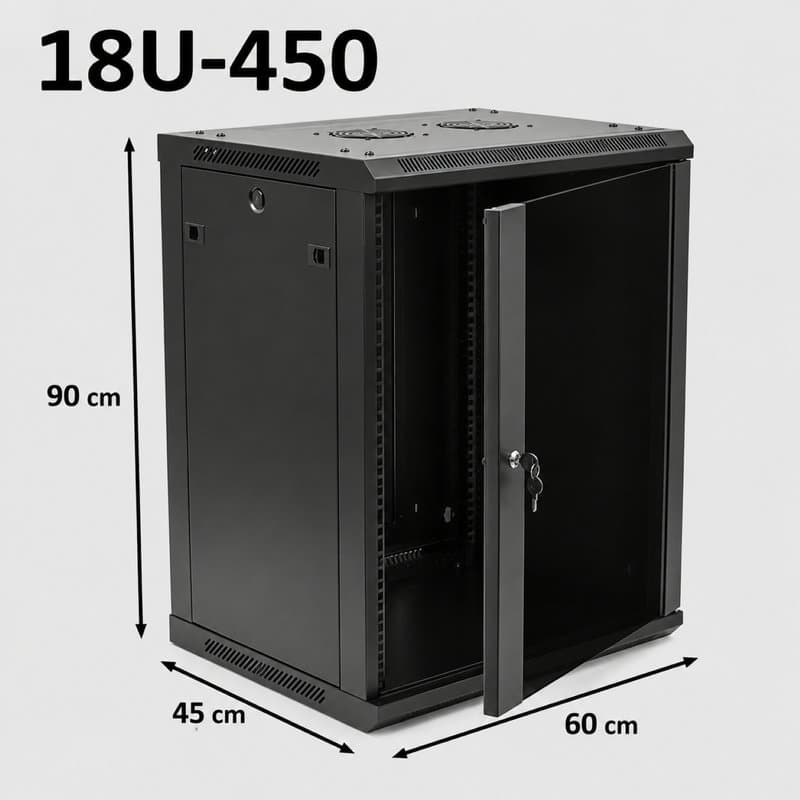 19" 18U 450mm Network Data Cabinet - Wall-Mount Rack for LAN & Switches thumbnail 2
