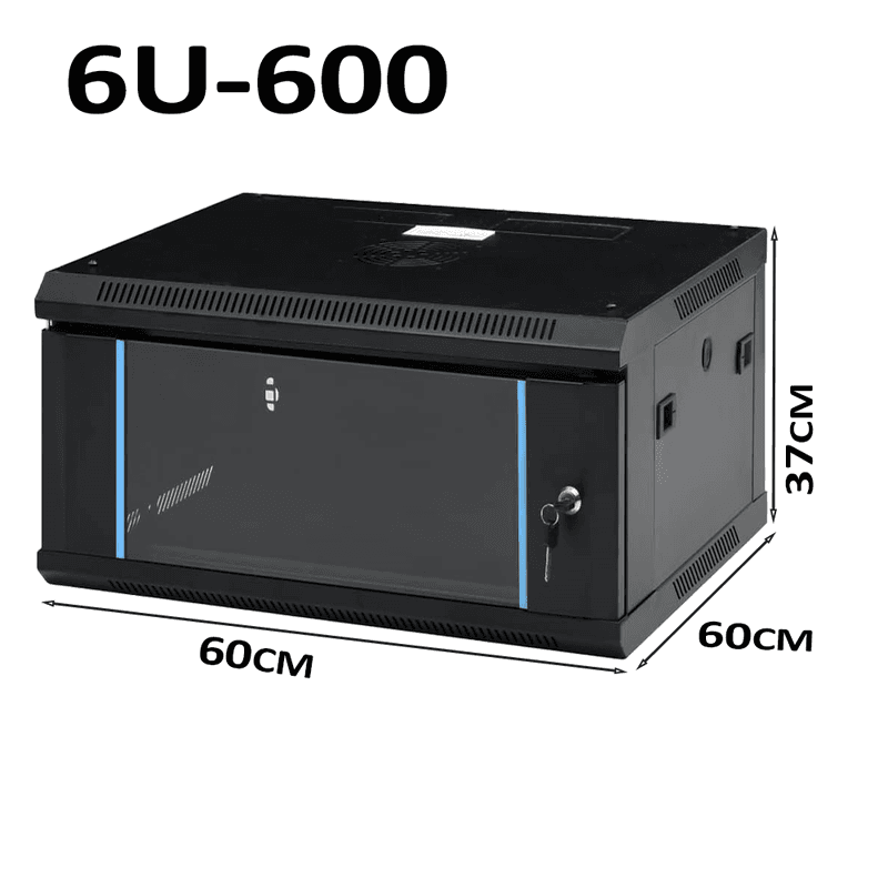 19" 6U 600mm Black Network Cabinet - Wall Rack for Patch Panel & LAN thumbnail 2