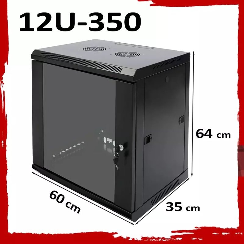 12U-350 Server Rack Data Network Cabinet - Black, Lockable Wall/Floor Mounted