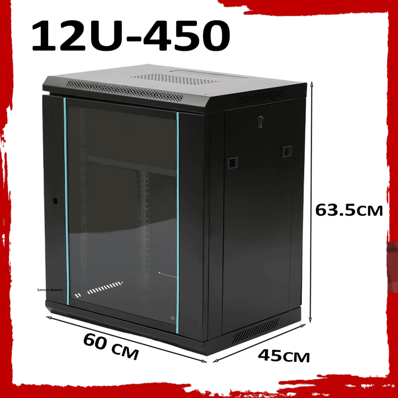 12U 450mm Server Rack Data Network Cabinet - Wall/Floor Mounted, Lockable, Black