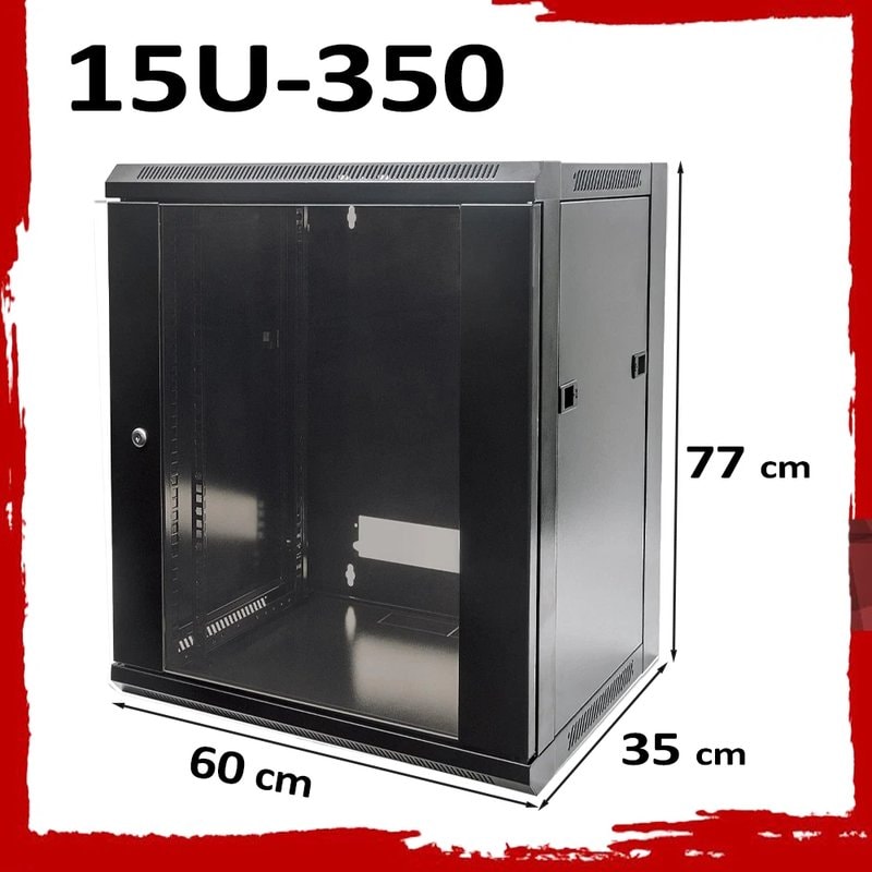 15U 19" Black Data Network Cabinet - Wall-Mount Server & Switch Rack - Image 1