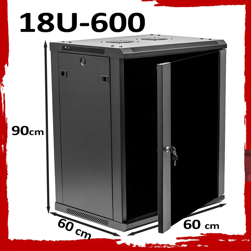 19" 18U Network Data Cabinet - 600mm Wall Rack for Patch Panel, Switch & PDU