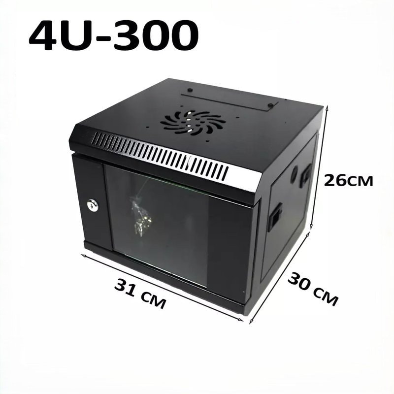4U Server Rack Data Network Cabinet - Black, Lockable Wall/Floor Mount