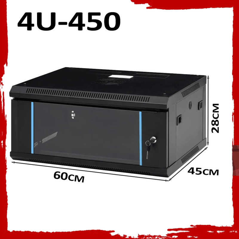 4U 19" Black Data Network Cabinet - Wall-Mount Server & Switch Rack (450mm Depth)