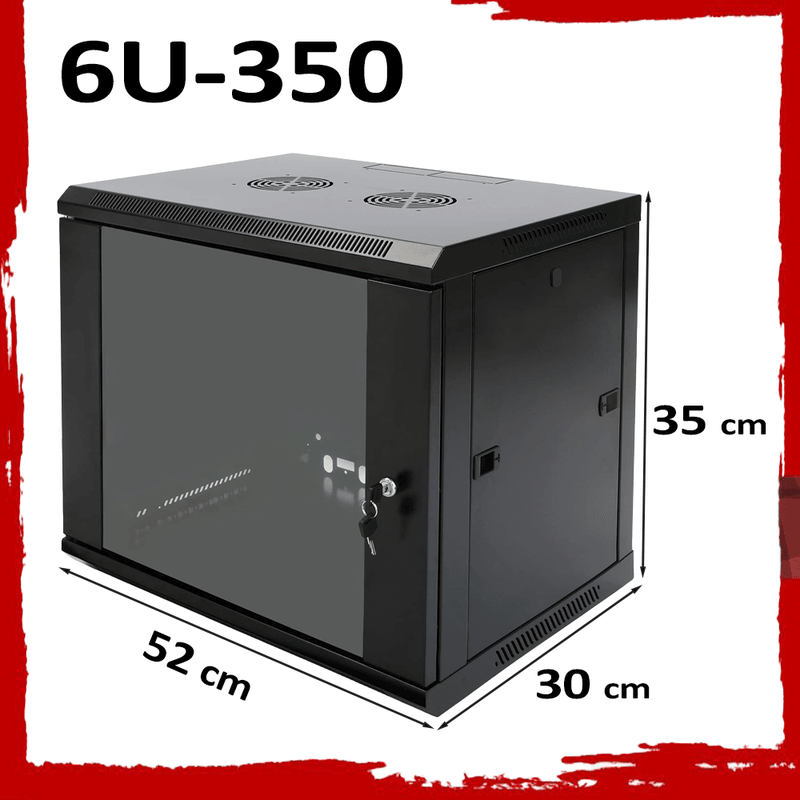 6U Wall Mount Network Rack Cabinet 600×350mm Lockable Black