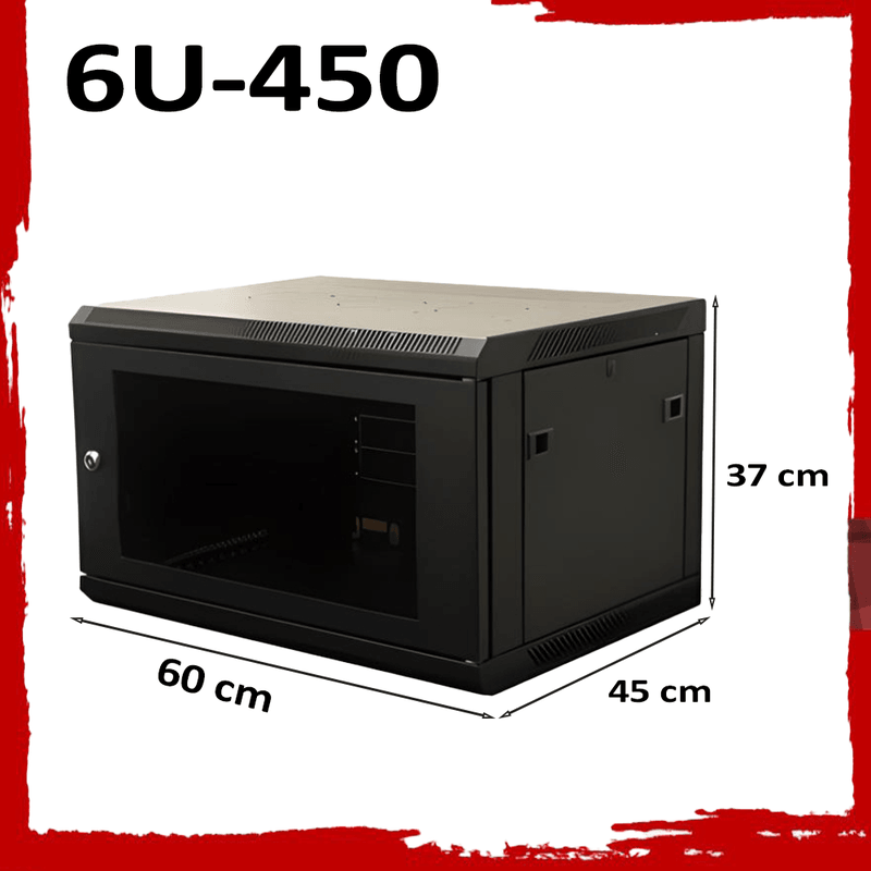 6U Wall Mount Network Rack Cabinet 600×450mm Lockable Black