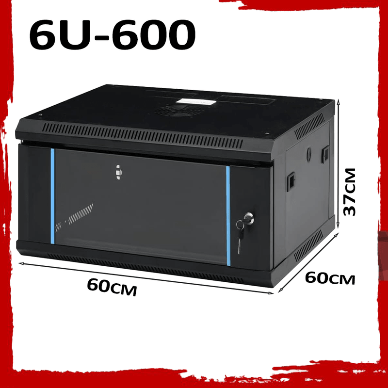 19" 6U 600mm Black Network Cabinet - Wall Rack for Patch Panel & LAN
