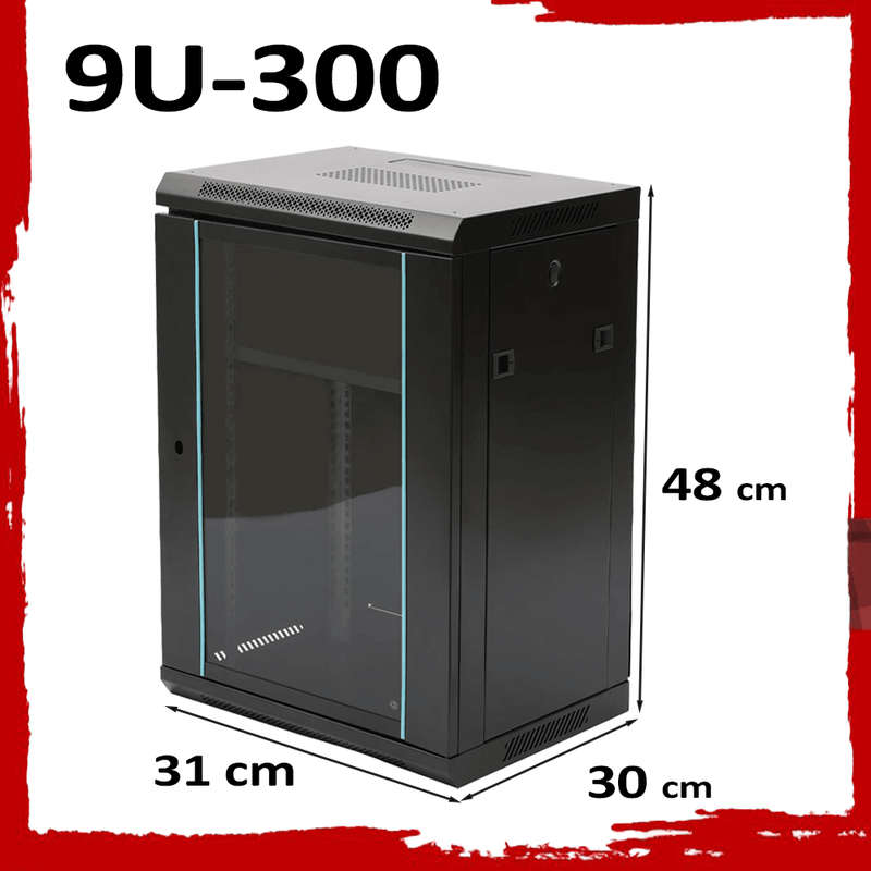 9U 10" Black Network Cabinet - 300mm Wall Rack for Patch Panel, Switch, LAN - Image 1