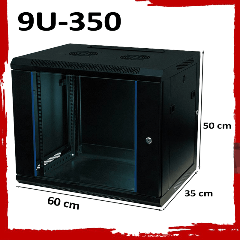 9U Server Rack Data Network Cabinet - Wall/Floor Mounted, Lockable (Black, 350mm Depth)