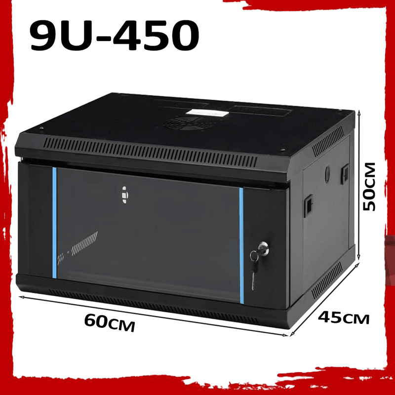 9U 450mm Server Rack Data Network Cabinet - Wall/Floor Mounted, Lockable, Black
