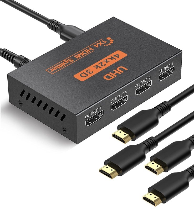 4 Way HDMI Splitter 4K UHD 1x4 Distribution Amplifier with metal housing