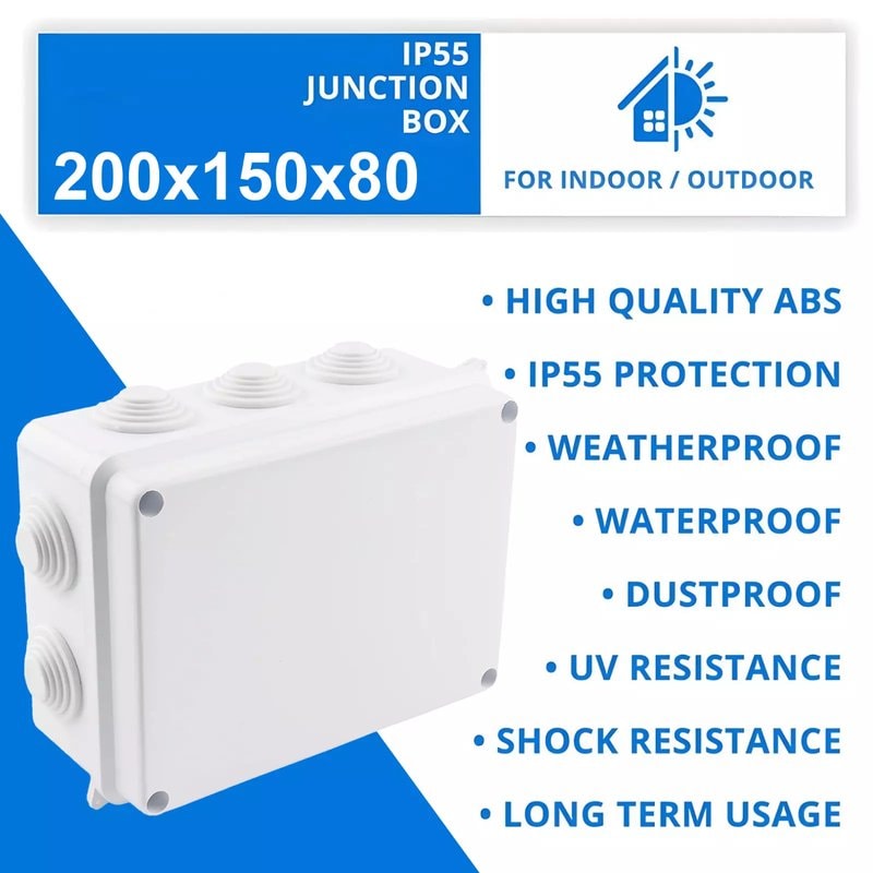 IPBOX Grey IP55 Waterproof Junction Box 200×155×80mm
