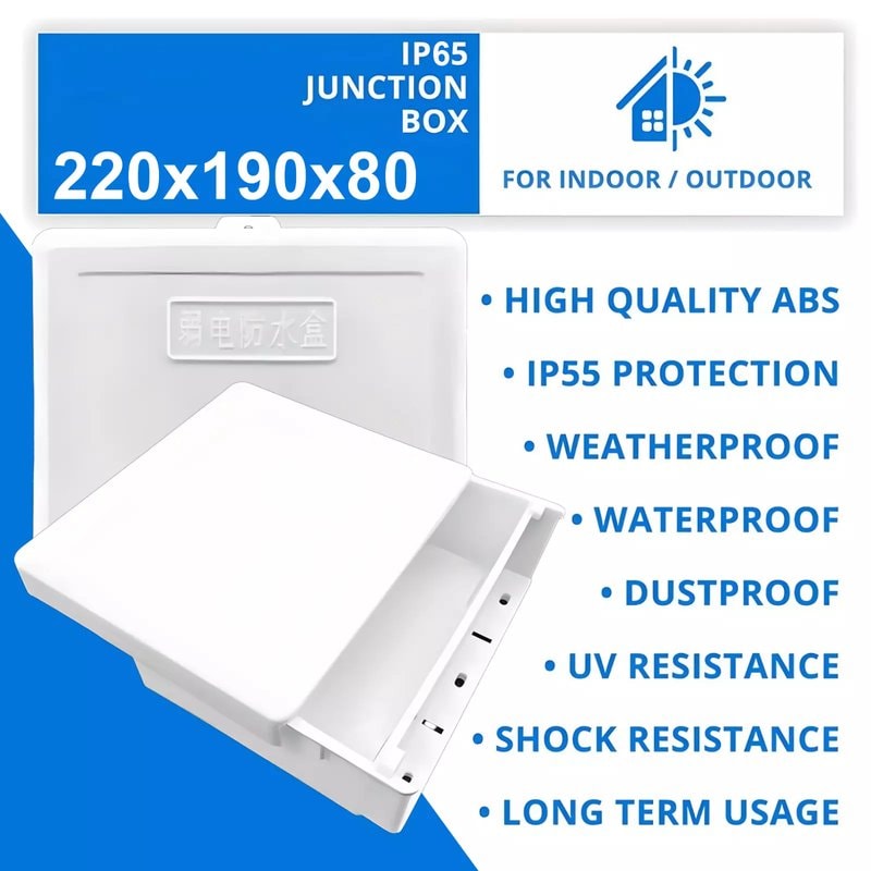 IP55 Waterproof PVC Junction Box 220×190×80mm Outdoor Enclosure