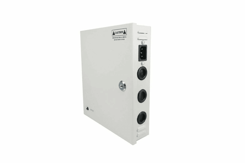 18-channel CCTV power distribution box 12V 30A with metal lockable enclosure and LED indicators