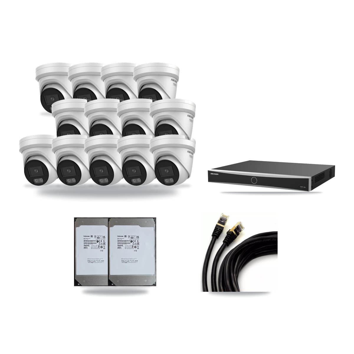 Hikvision 16-channel CCTV kit: 13 cameras (13× 4K Turret), 2× 14TB hard drive