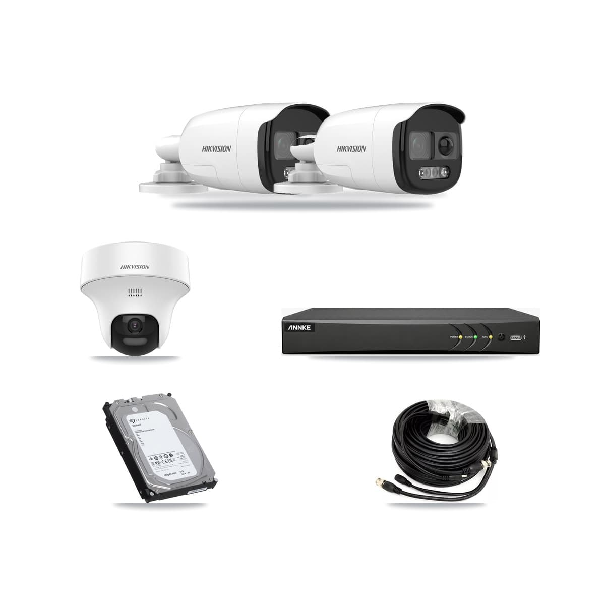 Hikvision & ANNKE 4-Channel 5MP CCTV Kit — 2 DS-2CE12KF3T Bullet + 1 DS-2CE70K0T Turret Cameras + 6TB Recording - Image 1