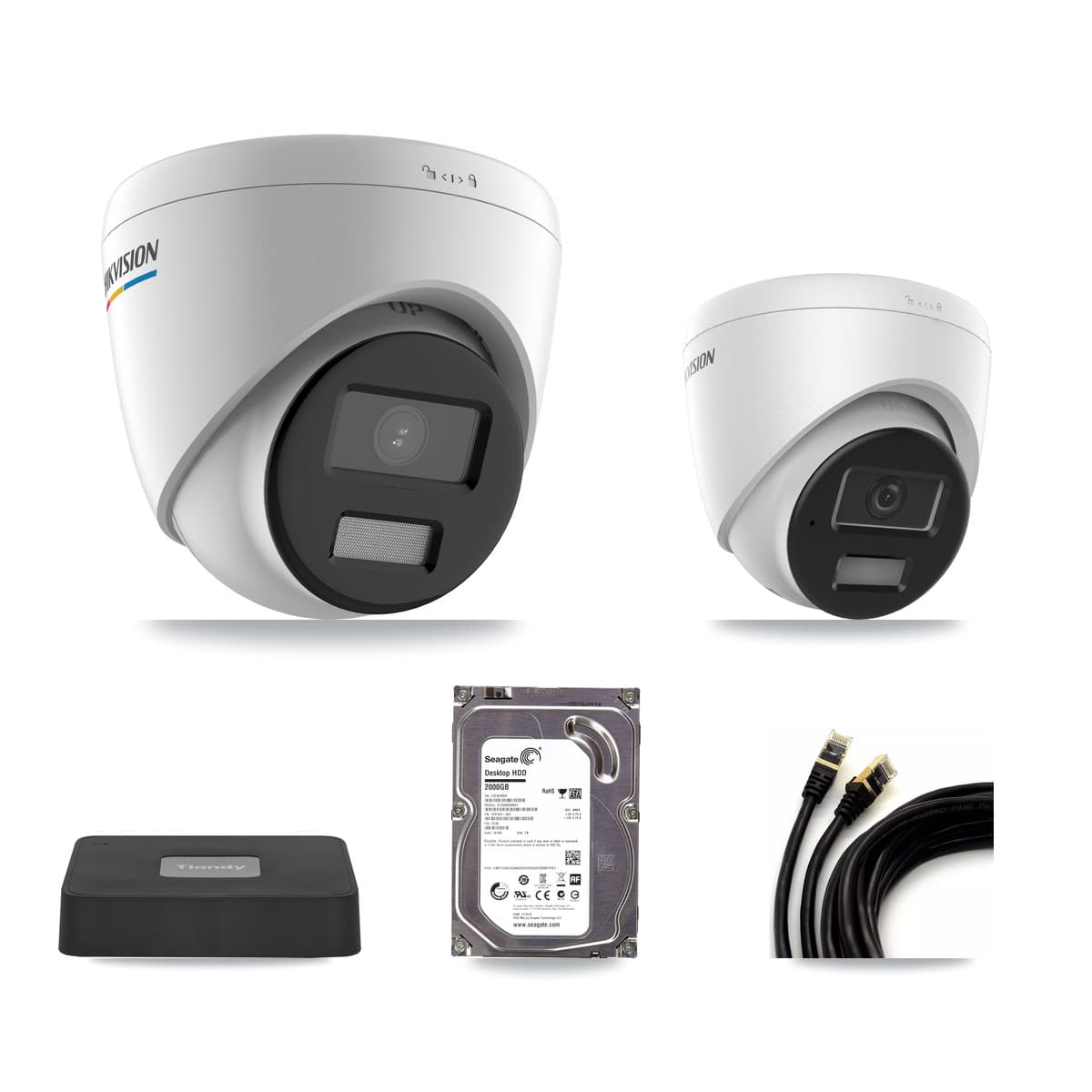 Hikvision & Tiandy 4-Channel 2MP – 4MP CCTV Kit — 1 2MP + 1 4MP Turret Cameras + 2TB Recording