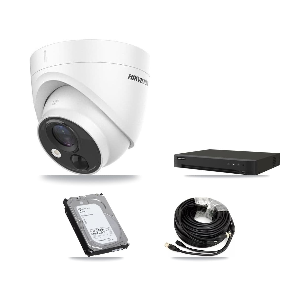 Hikvision 8-Channel 5MP CCTV Kit — 5 DS-2CE71H0T-PIRLO Turret Cameras + 6TB Recording (IDS-7208HUHI-M1/XT Recorder)