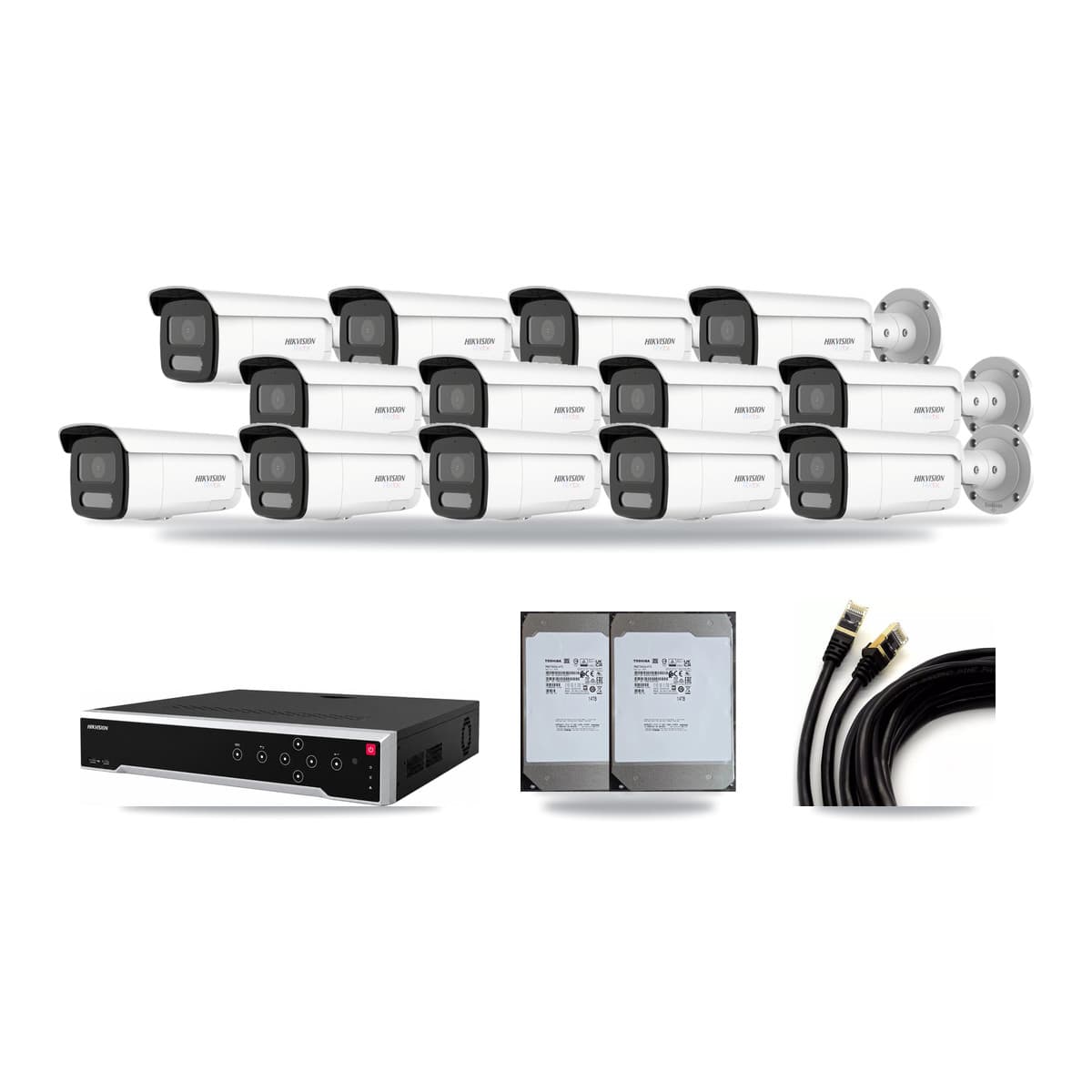 Hikvision 32-Channel 4MP – 4K CCTV Kit — 4 4MP + 9 4K Bullet Cameras + 2× 14TB Recording - Image 1
