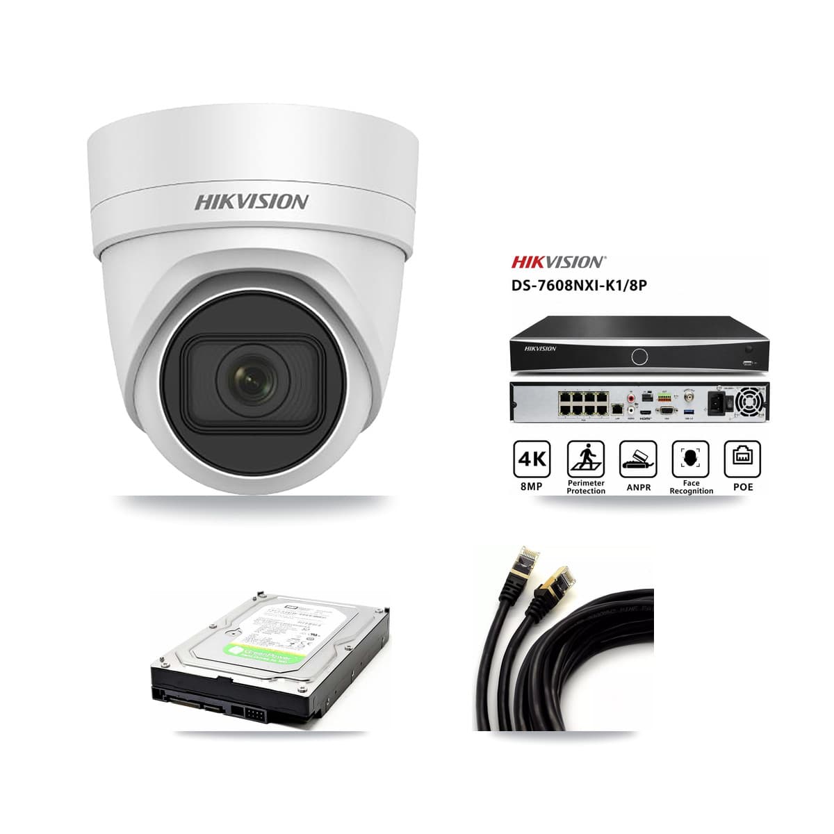 Hikvision 8-Channel 4MP CCTV Kit — 1 DS-2CD2H45FWD Turret Camera + 1TB Recording (DS-7608NXI Recorder)