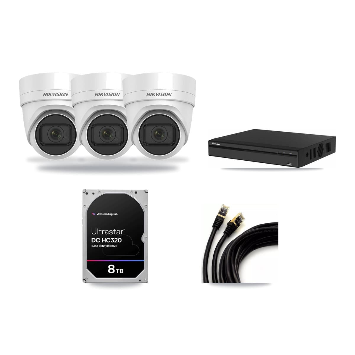 Hikvision & Prolux 4-Channel 4K CCTV Kit — 3 DS-2CD2H83G0 Turret Cameras + 8TB Recording - Image 1