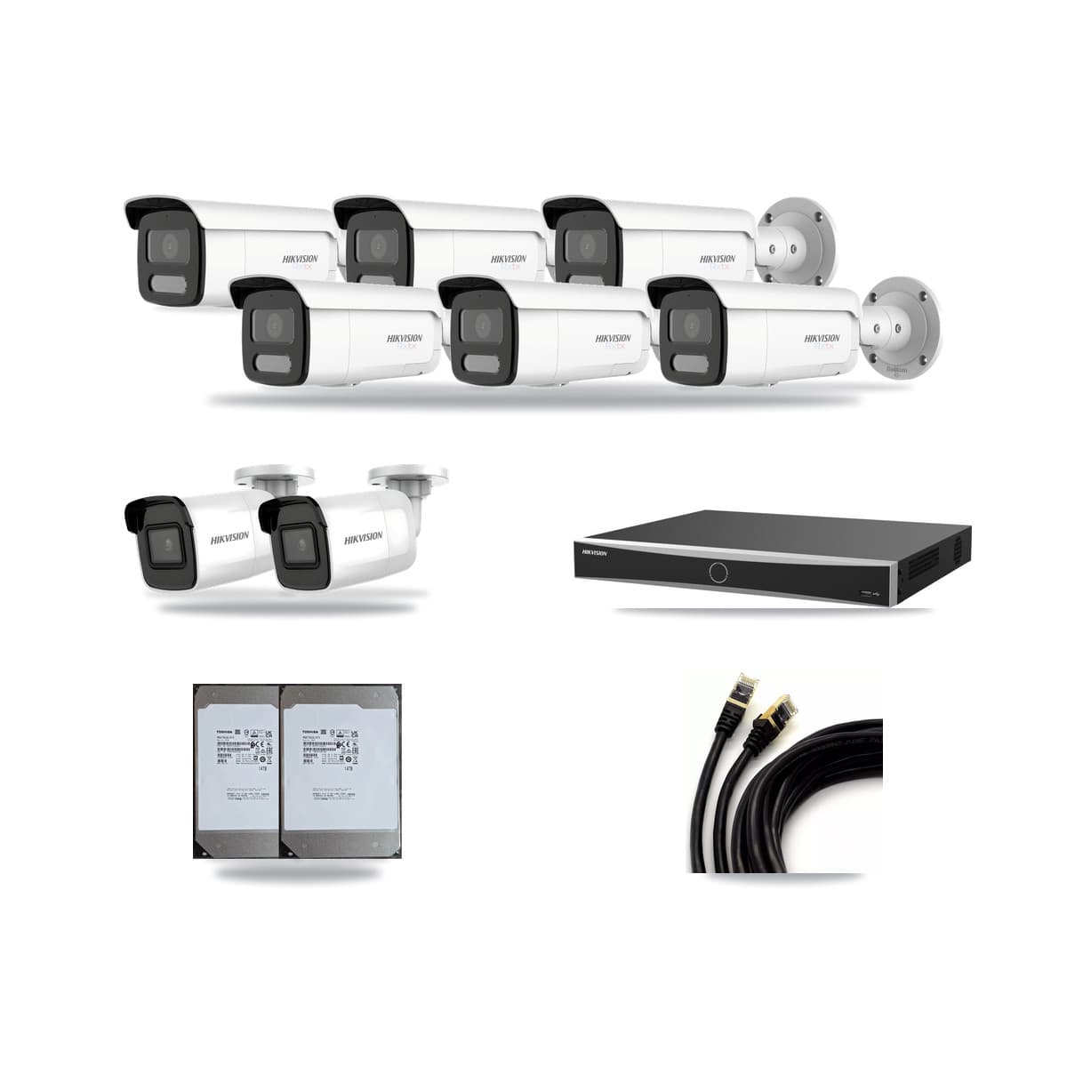 Hikvision 16-Channel 4K CCTV Kit — 2 DS-2CD2085G1 + 6 White DS-2CD2T87G2H Bullet Cameras + 2× 14TB Recording (DS-7616NXI Recorder) - Image 1