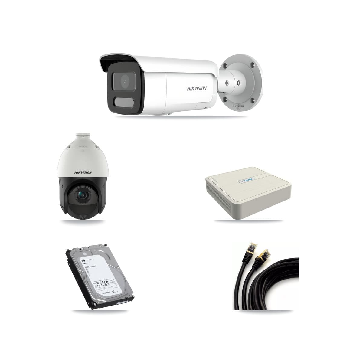 Hikvision & HiLook 8-Channel 4MP CCTV Kit — 5 Bullet + 1 PTZ Cameras + 6TB Recording (NVR-108H-D Recorder)