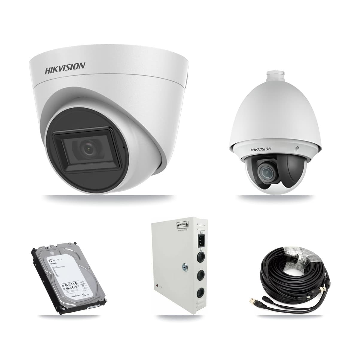 Hikvision 32-Channel 2MP – 5MP CCTV Kit — 1 2MP PTZ + 25 White 5MP Turret Cameras + 3× 6TB Recording