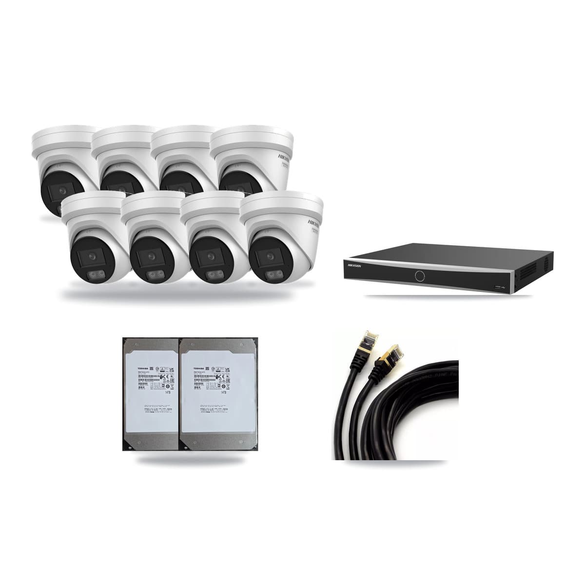 Hikvision 16-Channel 4K CCTV Kit — 8 DS-2CD2387G3 Turret Cameras + 2× 14TB Recording (DS-7616NXI Recorder) - Image 1