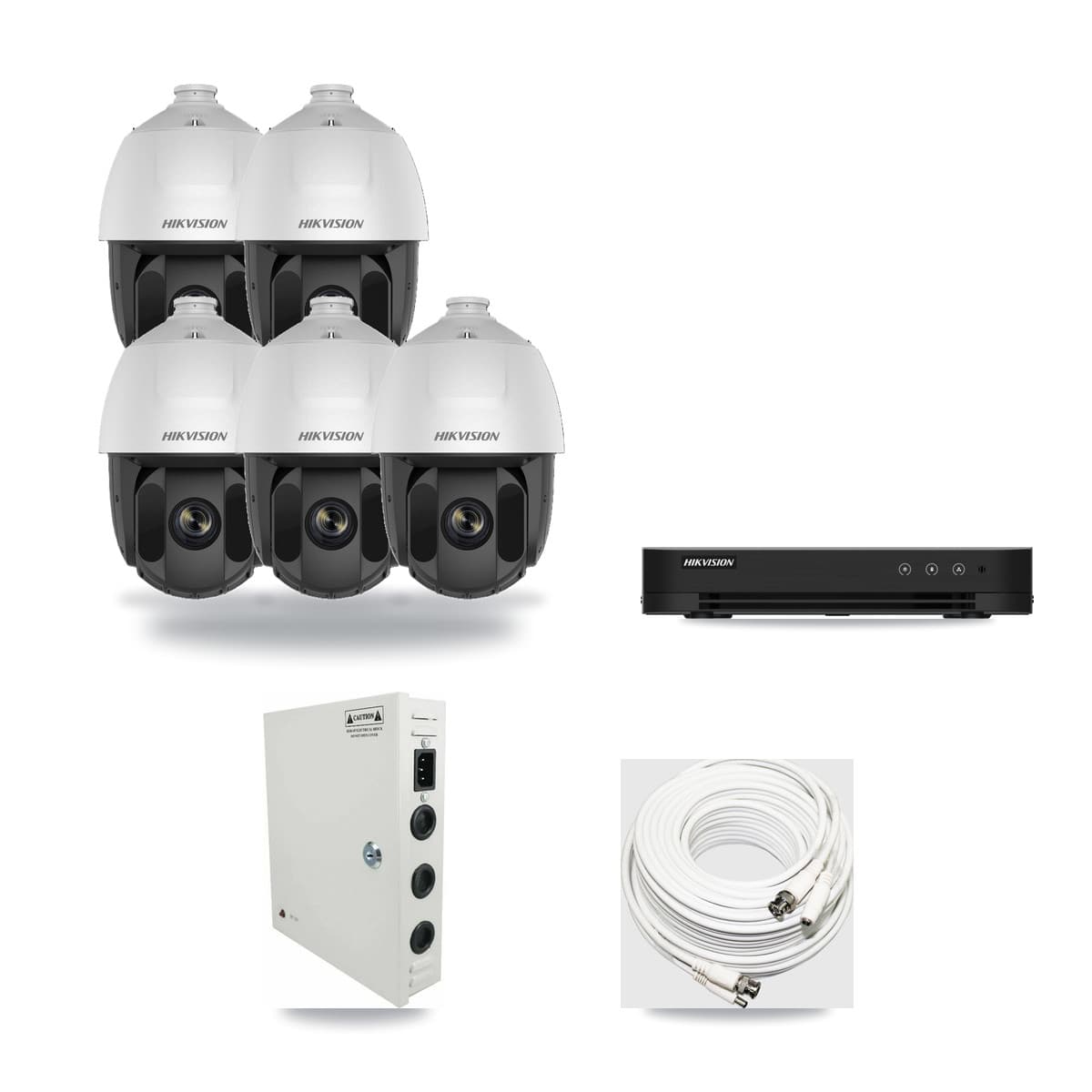 Hikvision 8-Channel 2MP CCTV Kit — 5 DS-2AE5225TI PTZ Cameras + 3TB Recording (DS-7208HGHI Recorder) - Image 1