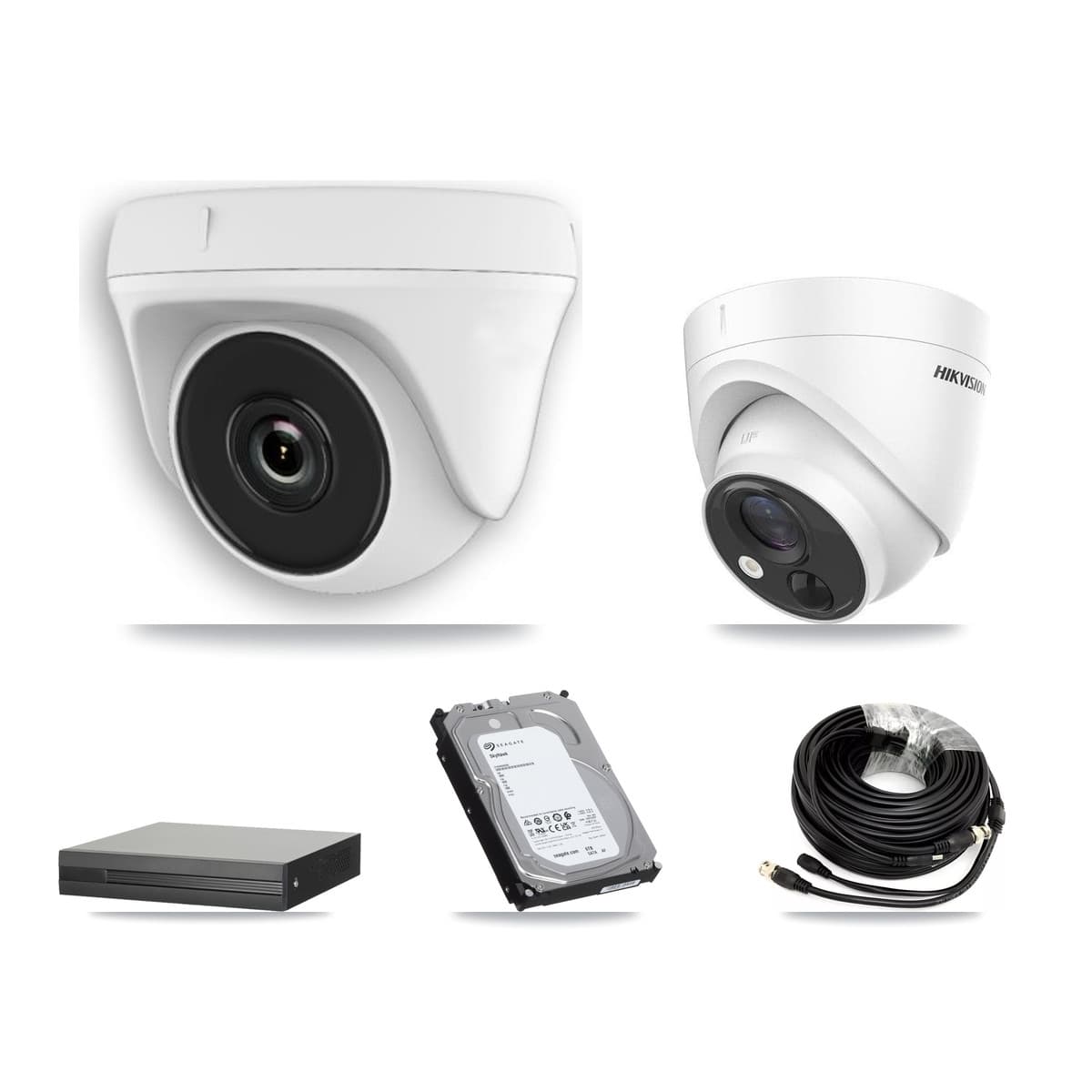 Hikvision 16-Channel 2MP – 5MP CCTV Kit — 1 DS-2CE71H0T 5MP Turret + 7 White HDT-2MP-N20W 2MP Dome Cameras + 6TB Recording - Image 1