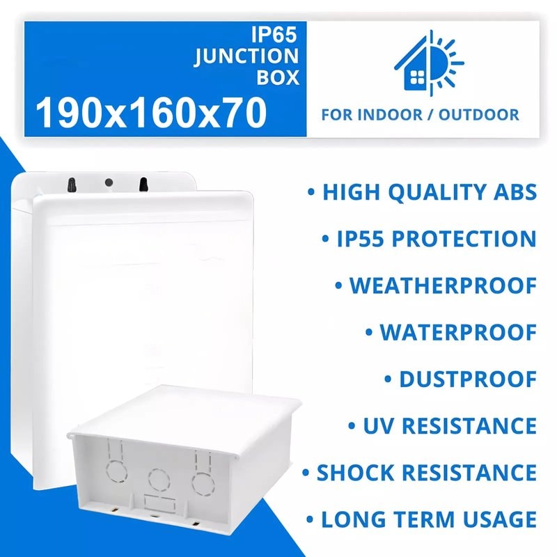 IP65 Waterproof Outdoor Junction Box - PVC Adaptable Enclosure (Grey, 190x160x70mm)