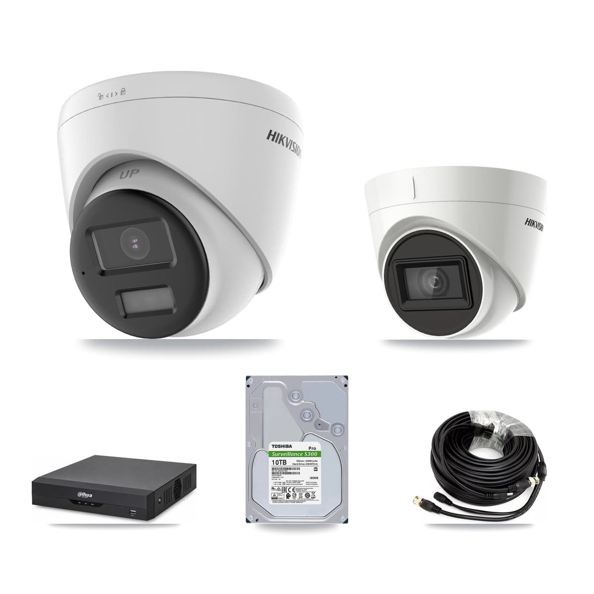 Hikvision & Dahua 4-Channel 4K CCTV Kit — 2 DS-2CE78U0T + 2 DS-2CE78U1T Turret Cameras + 10TB Recording