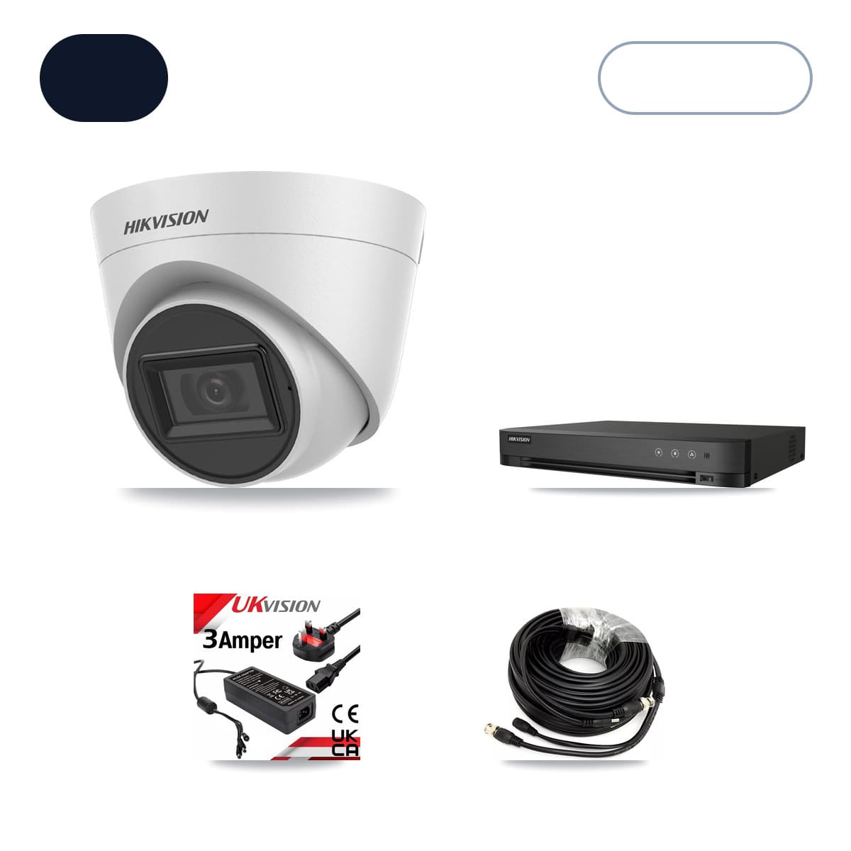 Hikvision 4-Channel 5MP CCTV Kit — 2 White Turret Cameras + 1TB Recording (IDS-7204HQHI Recorder)