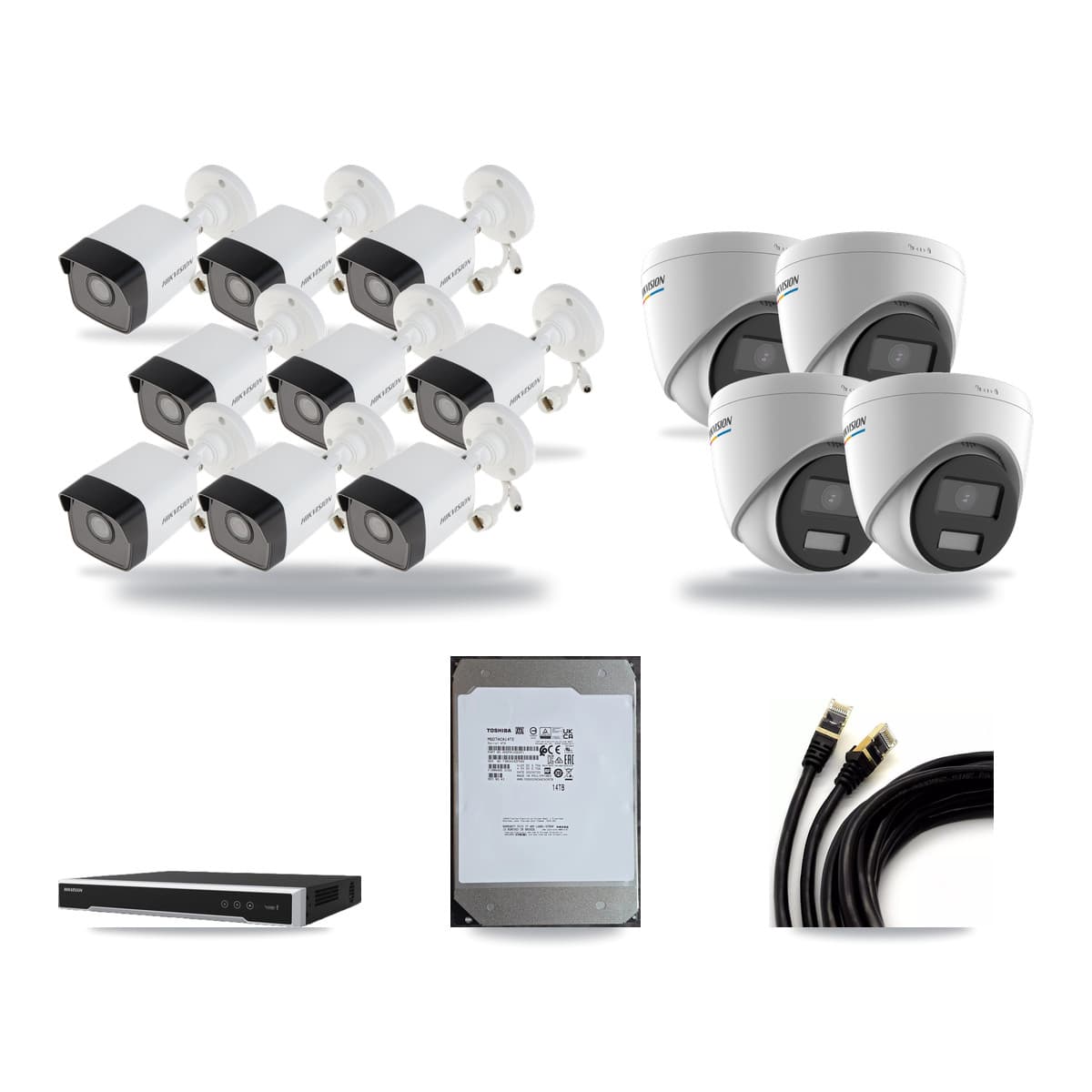 Hikvision 16-Channel 2MP – 5MP CCTV Kit — 9 5MP Bullet + 4 2MP Turret Cameras + 14TB Recording (DS-7616NI-M2 Recorder) - Image 1