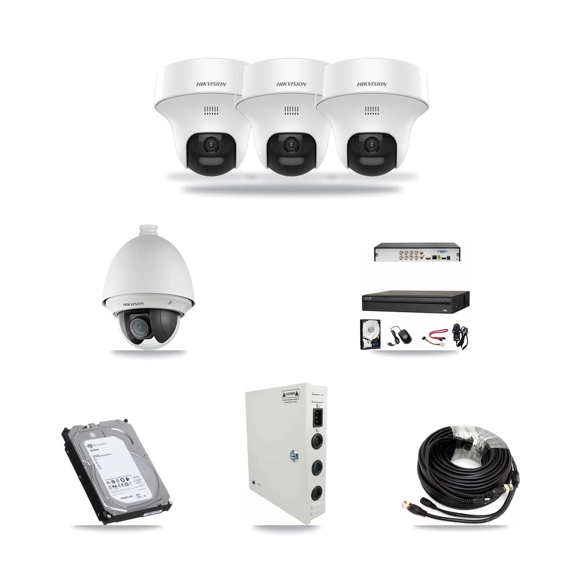 Hikvision & Dahua 8-Channel 2MP – 5MP CCTV Kit — 1 DS-2AE4225T 2MP PTZ + 3 DS-2CE70K0T 5MP Turret Cameras + 6TB Recording - Image 1