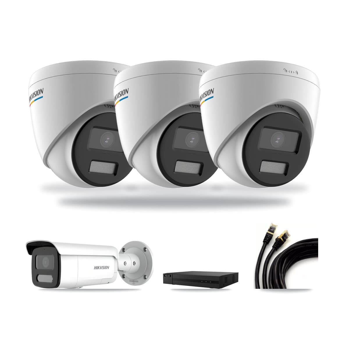 Hikvision & HiLook 8-Channel 2MP – 4MP CCTV Kit — 3 2MP Turret + 1 4MP Bullet Cameras + 3TB Recording (NVR-108MH-D Recorder) - Image 1