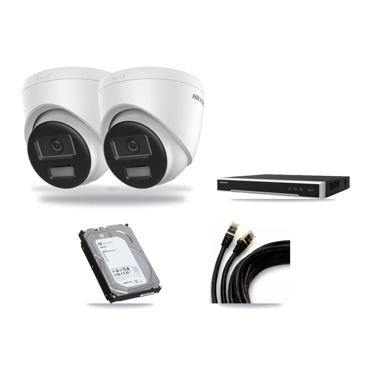 Hikvision 8-Channel 4K CCTV Kit — 2 DS-2CD1383G2-LIU Turret Cameras + 6TB Recording (DS-7608NI-M2/8P Recorder) - Image 1