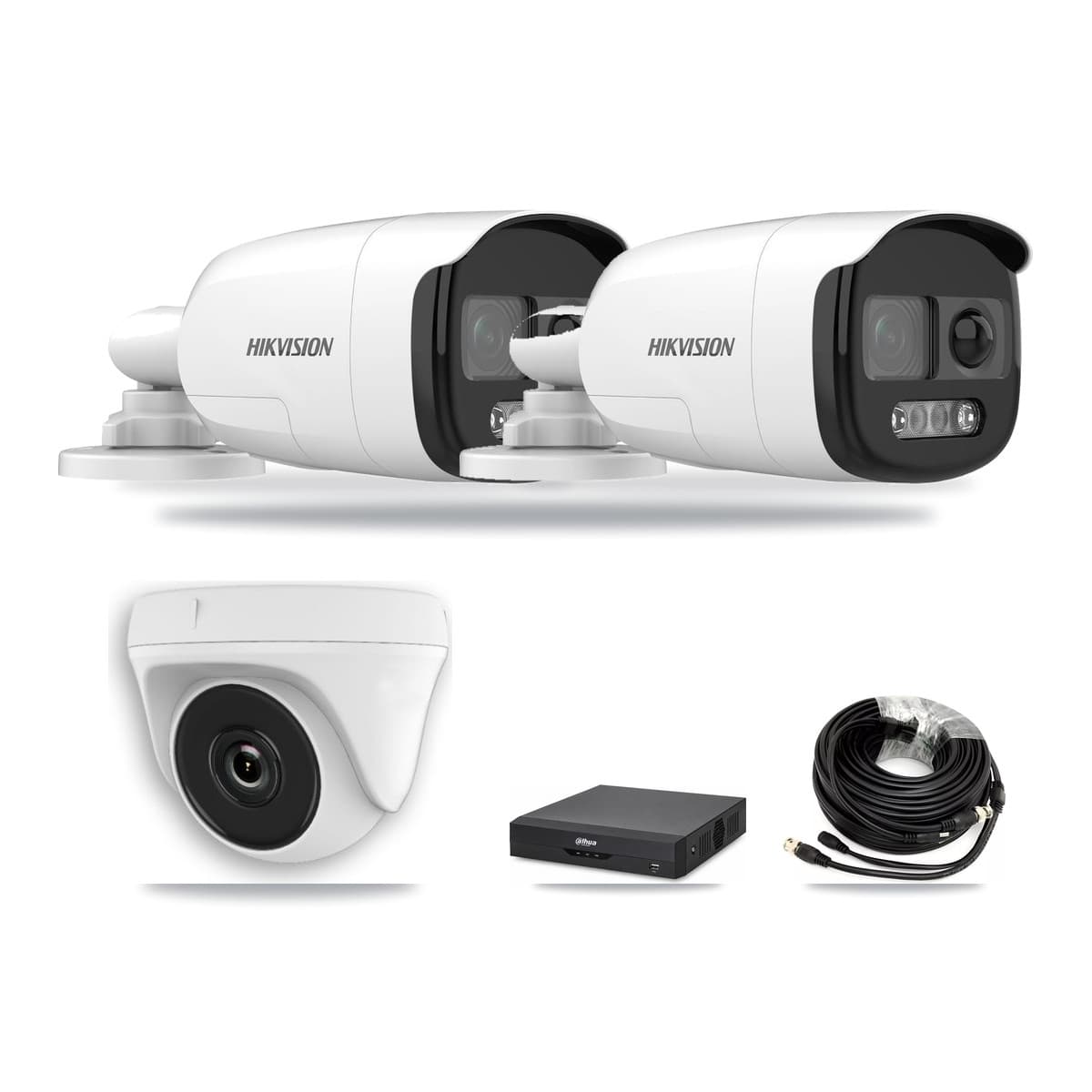 Hikvision & Dahua 4-Channel 2MP – 5MP CCTV Kit — 2 5MP Bullet + 1 2MP Dome Cameras + 3TB Recording - Image 1