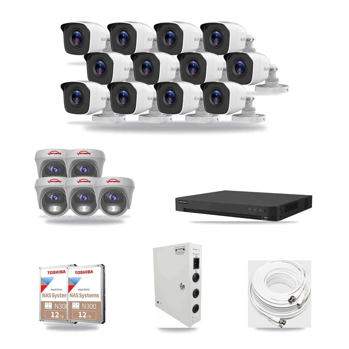 32-Channel 4MP – 5MP CCTV Kit — 12 4MP Bullet + 5 5MP Cameras + 2× 12TB Recording - Image 1