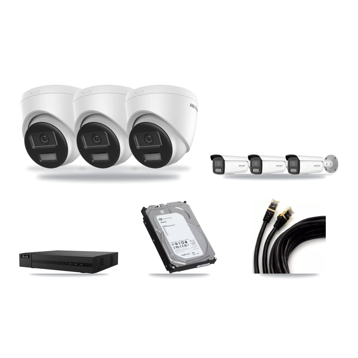 Hikvision & HiLook 8-Channel 4K CCTV Kit — 3 Turret + 3 Bullet Cameras + 6TB Recording - Image 1