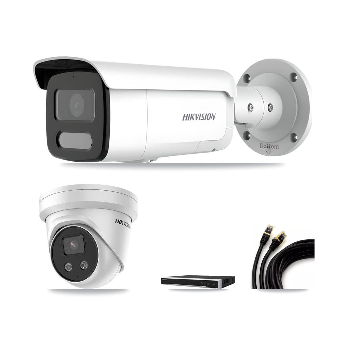 Hikvision 8-Channel 4MP – 5MP CCTV Kit — 1 4MP Bullet + 1 5MP Turret Cameras + 3TB Recording (DS-7608NI-M2 Recorder)