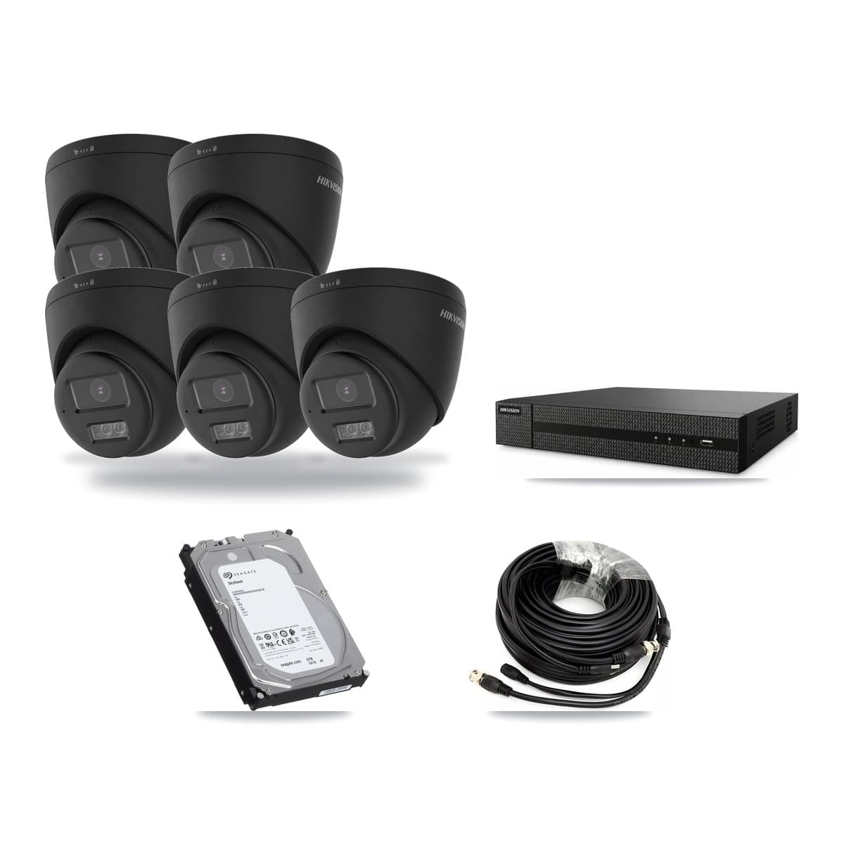 Hikvision 8-Channel 4K CCTV Kit — 5 Black Turret Cameras + 6TB Recording - Image 1