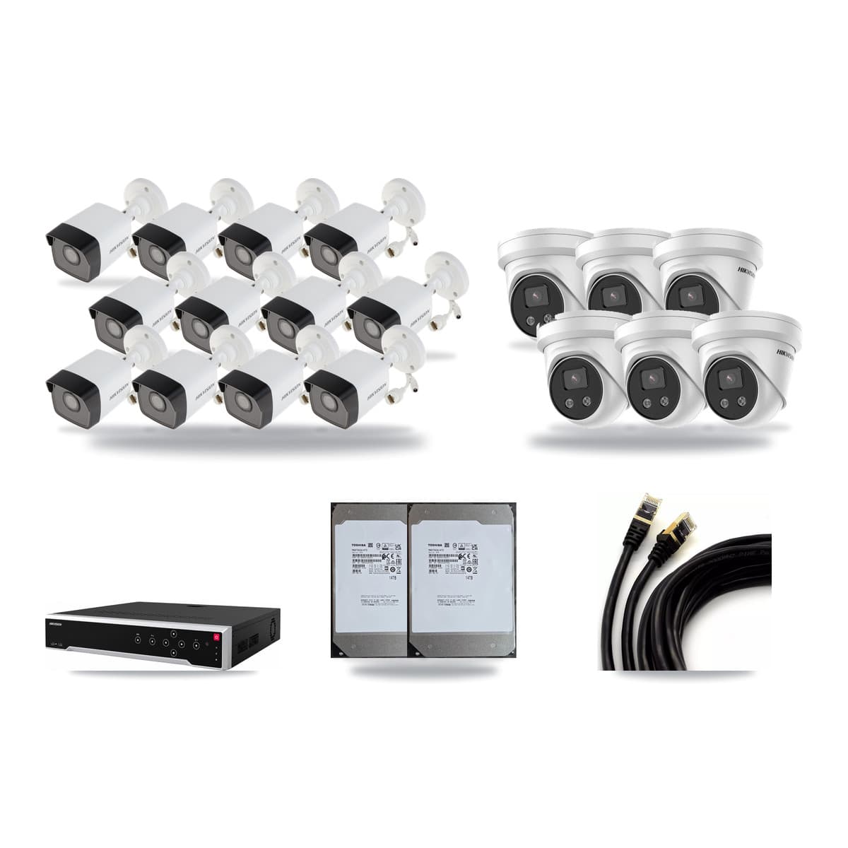 Hikvision 32-Channel 5MP CCTV Kit — 12 Bullet + 6 Turret Cameras + 2× 14TB Recording - Image 1