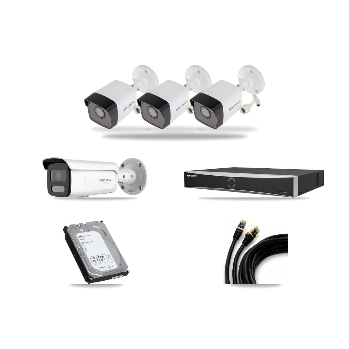 Hikvision 4-channel CCTV kit: 4 cameras (3× 5MP Bullet + 1× 4K Bullet), 6TB hard drive