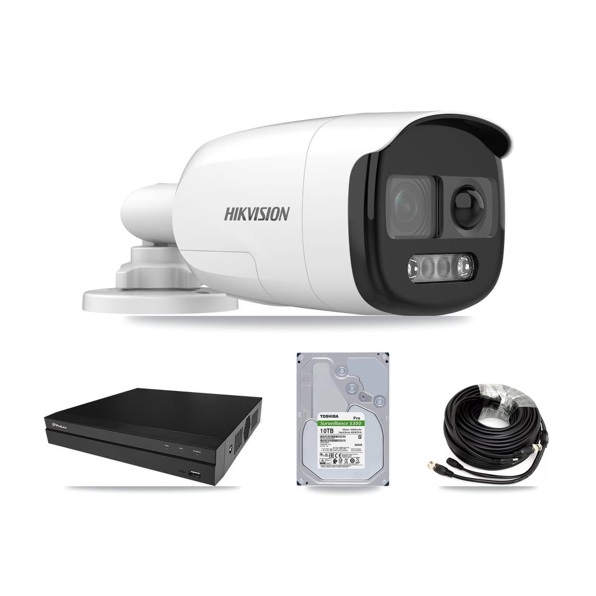 Hikvision & Prolux 8-Channel 5MP CCTV Kit — 7 DS-2CE12KF3T Bullet Cameras + 10TB Recording (PXD-5208AN Recorder)