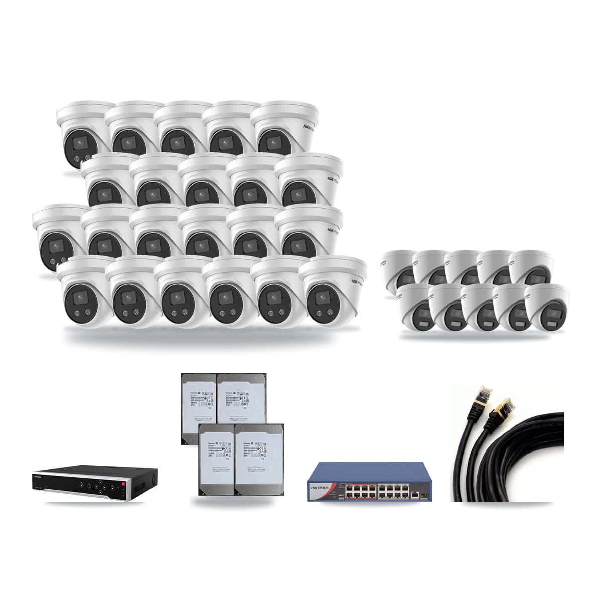 Hikvision 32-Channel 2MP – 5MP CCTV Kit — 10 2MP + 22 5MP Turret Cameras + 4× 14TB Recording - Image 1