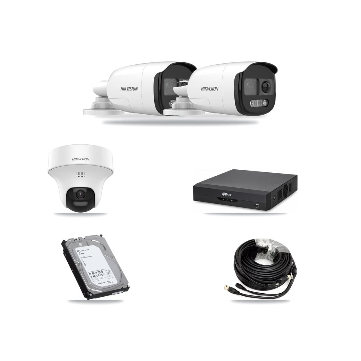 Hikvision & Dahua 4-Channel 5MP CCTV Kit — 2 DS-2CE12KF3T Bullet + 1 DS-2CE70K0T Turret Cameras + 6TB Recording - Image 1