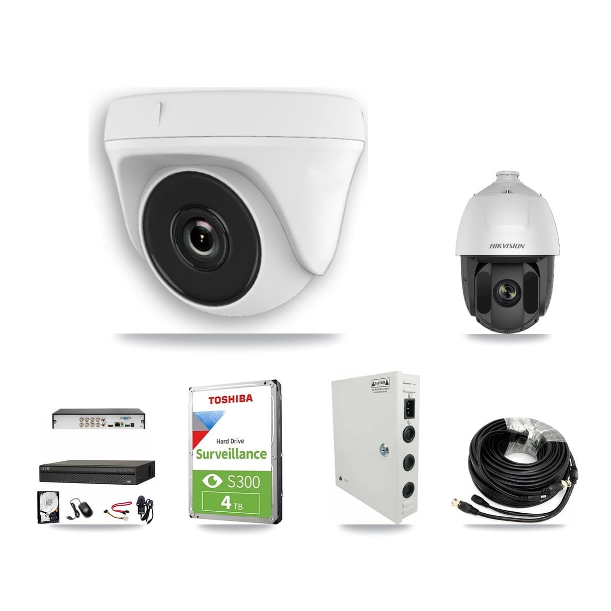 Hikvision & Dahua 8-Channel 2MP CCTV Kit — 1 PTZ + 5 White Dome Cameras + 4TB Recording (XVR-3108AD Recorder)